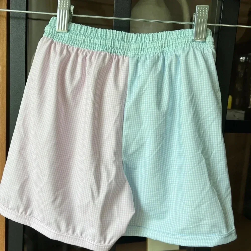 Lullaby Set toddler boys swim trunks shorts pastel gingham pink green colorblock